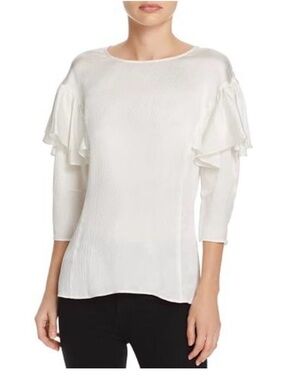 Rebecca Taylor 100% Silk Ruffle Blouse Top Ivory Snow Women’s Size 4 NWT